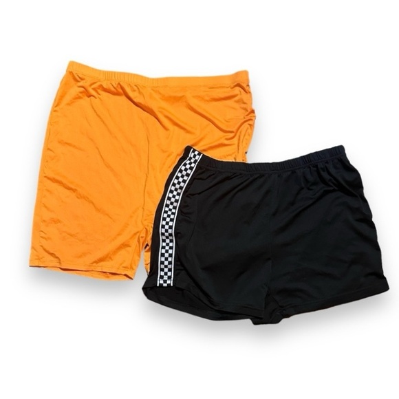 Lot of 2 Shein Bike Shorts Women’s Plus Size 1X Black‎ Checker & Orange Sporty - Picture 2 of 7
